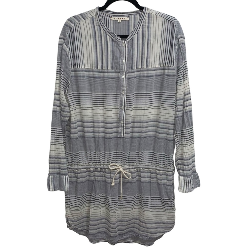 XiRENA 100% Cotton Blue & Ivory Stripe Sorento Dress W Drawstring Waist